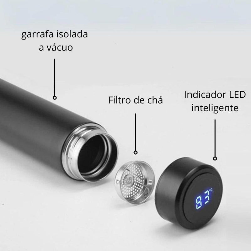 Garrafa Térmica à Vácuo 500ml Com Medidor De Temperatura Digital Display Garrafinha De Água Com Suporte De Chá A Prova De Vazame