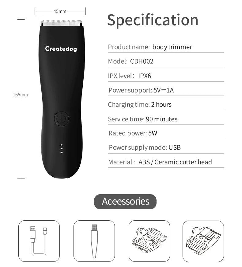 Body Hair Trimmer Shaver for Men Ball Trimmer for Groin Pubic Replaceable Ceramic Blade Groomer Electric Razor Waterproof Clippe