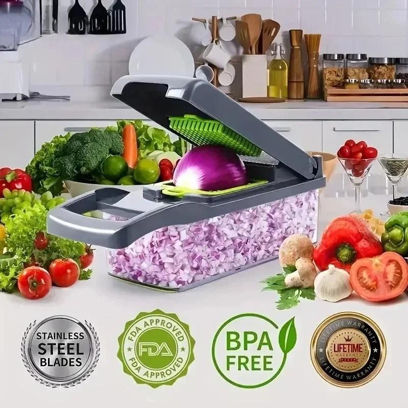 Fatiador Vegetal Multifuncional com Alça, Chopper De Alimentos, Grelha e Dicer De Alimentos, Corte Itens de Cozinha, 14 em 1, 16 em 1